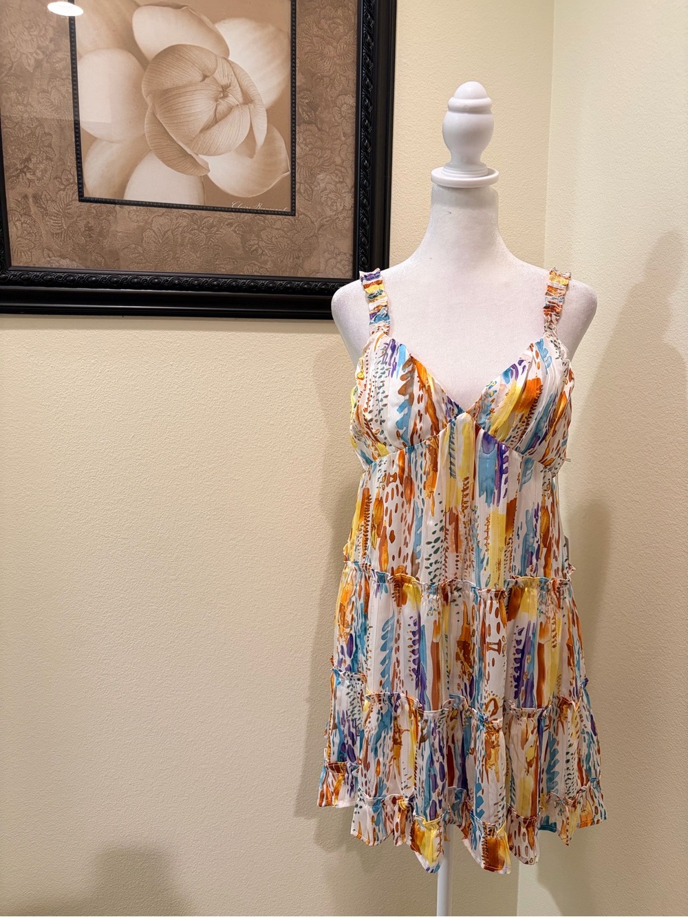 Meet Me In Santorini Multi-Color Mini Dress with Spaghetti  Straps size Med NWT
